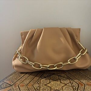 House of Want Clutch - Elegant Tan Chain-Embellished Women's Bag